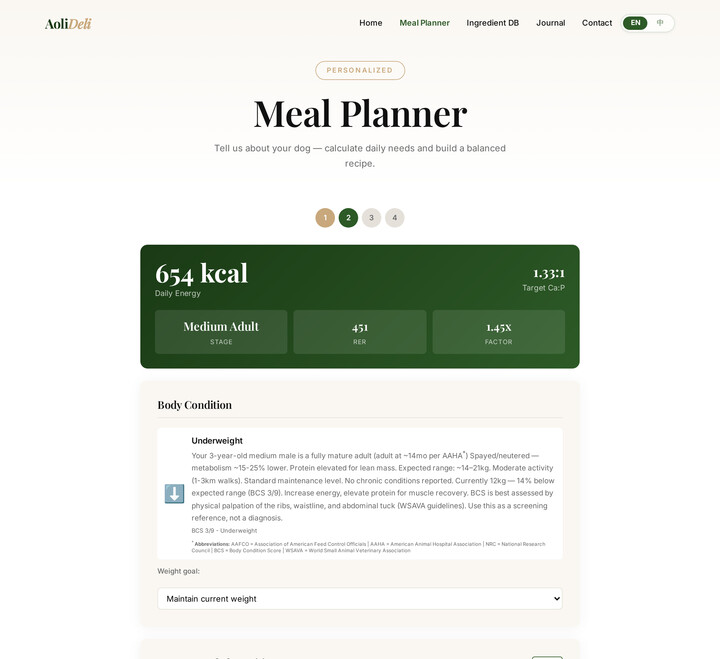 Meal planner step 2 — daily nutrition targets