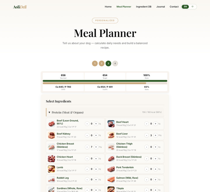 Meal planner step 3 — pick ingredients